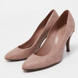 Pre Owned Gucci Dusty Pink Guccissima Leather Horsebit Adina Pumps Size 37.5