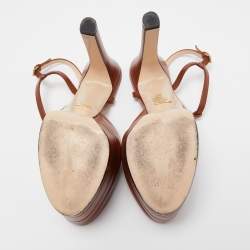 Pre Owned Gucci Brown Leather Angel Platform Pumps Size 40