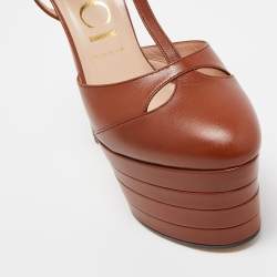 Pre Owned Gucci Brown Leather Angel Platform Pumps Size 40