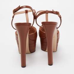 Pre Owned Gucci Brown Leather Angel Platform Pumps Size 40