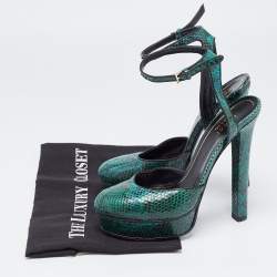 Gucci Green Python Leather Huston Pumps Size 36.5