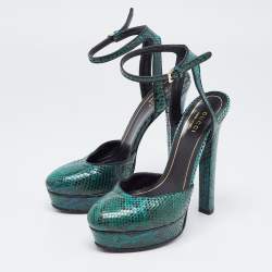 Gucci Green Python Leather Huston Pumps Size 36.5