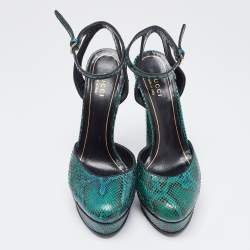 Gucci Green Python Leather Huston Pumps Size 36.5