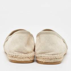 مملوكة مسبقًا Gucci Cream/Grey GG Canvas and Leather Espadrilles Flats Size 38.5