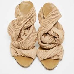 مملوكة مسبقًا Gucci Nude Fabric Pleated Strap Bamboo Heel Mule Sandals Size 38.5