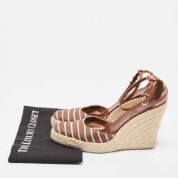 Gucci Multicolor Fabric Platform Wedge Espadrille Sandals Size 38