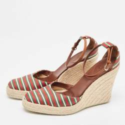 Gucci Multicolor Fabric Platform Wedge Espadrille Sandals Size 38