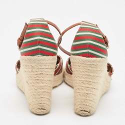 Gucci Multicolor Fabric Platform Wedge Espadrille Sandals Size 38