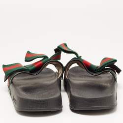 مملوكة مسبقًا Gucci Black Fabric And Leather Web Detail Bow Slide Sandals Size 36
