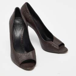 Pre Owned Gucci Brown Guccissima Leather Peep Toe Pumps Size 38