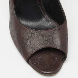 Pre Owned Gucci Brown Guccissima Leather Peep Toe Pumps Size 38