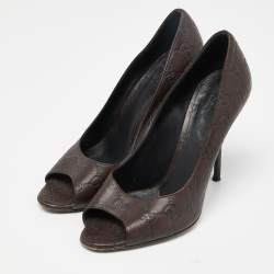 Pre Owned Gucci Brown Guccissima Leather Peep Toe Pumps Size 38