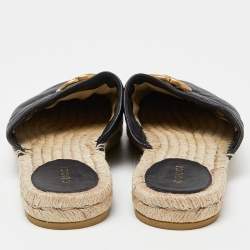 Gucci Black Matelasse Leather GG Marmont Espadrille Mules Size 39