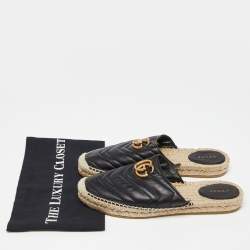 Gucci Black Matelasse Leather GG Marmont Espadrille Mules Size 39