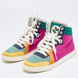 Gucci Multicolor Satin Coda High Top Sneakers Size 35 