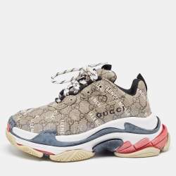 Gucci x Balenciaga Beige Coated Canvas Triple S "The Hacker Project" Lace Up Sneakers Size 37