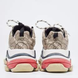 Gucci x Balenciaga Beige Coated Canvas Triple S "The Hacker Project" Lace Up Sneakers Size 37