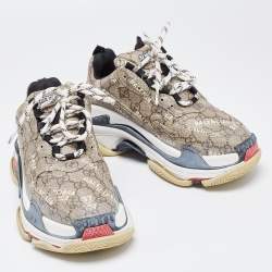 Gucci x Balenciaga Beige Coated Canvas Triple S "The Hacker Project" Lace Up Sneakers Size 37