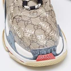 Gucci x Balenciaga Beige Coated Canvas Triple S "The Hacker Project" Lace Up Sneakers Size 37