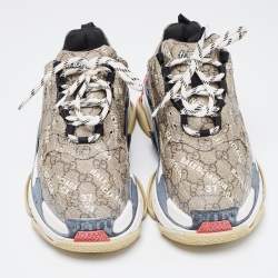 Gucci x Balenciaga Beige Coated Canvas Triple S "The Hacker Project" Lace Up Sneakers Size 37