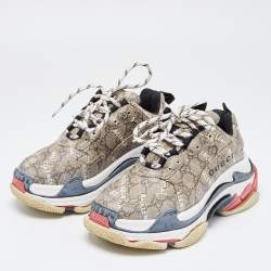 Gucci x Balenciaga Beige Coated Canvas Triple S "The Hacker Project" Lace Up Sneakers Size 37