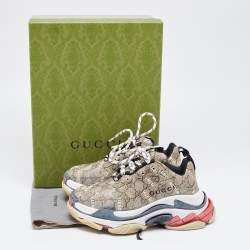 Gucci x Balenciaga Beige Coated Canvas Triple S "The Hacker Project" Lace Up Sneakers Size 37