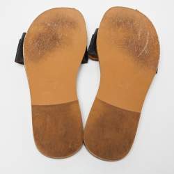 Pre Owned Gucci Black Leather Fringe Horsebit Flat Slides Size 37