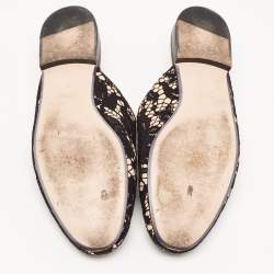 Pre Owned Gucci Black/Beige Lace and Leather Princetown Flat Mules Size 37