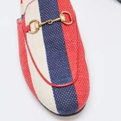 Gucci Tri Color Stripe Canvas Princetown Horsebit Mules Size 37