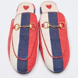 Gucci Tri Color Stripe Canvas Princetown Horsebit Mules Size 37