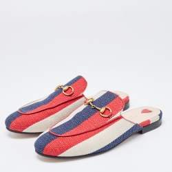 Gucci Tri Color Stripe Canvas Princetown Horsebit Mules Size 37