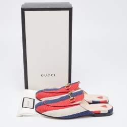 Gucci Tri Color Stripe Canvas Princetown Horsebit Mules Size 37