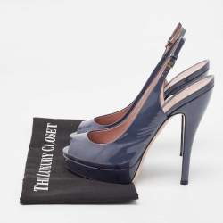 Pre Owned Gucci Blue Patent Leather Slingback Pumps Size 38.5