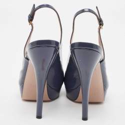 Pre Owned Gucci Blue Patent Leather Slingback Pumps Size 38.5