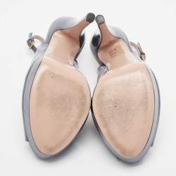 Pre Owned Gucci Blue Patent Leather Slingback Pumps Size 38.5