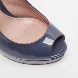 Pre Owned Gucci Blue Patent Leather Slingback Pumps Size 38.5