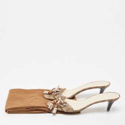 Gucci Brown/Beige GG Canvas Bamboo Tassel Horsebit Slide Sandals Size 38