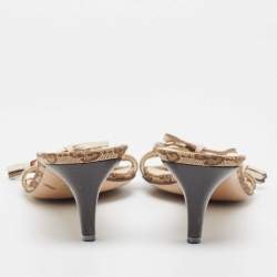 Gucci Brown/Beige GG Canvas Bamboo Tassel Horsebit Slide Sandals Size 38