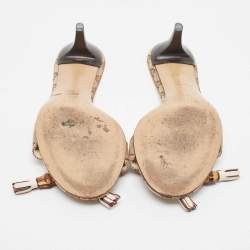 Gucci Brown/Beige GG Canvas Bamboo Tassel Horsebit Slide Sandals Size 38