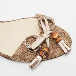 Gucci Brown/Beige GG Canvas Bamboo Tassel Horsebit Slide Sandals Size 38