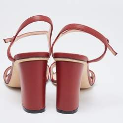 Gucci Red Leather Claudie Ankle Strap Sandals Size 38.5