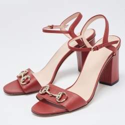 Gucci Red Leather Claudie Ankle Strap Sandals Size 38.5