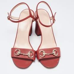 Gucci Red Leather Claudie Ankle Strap Sandals Size 38.5