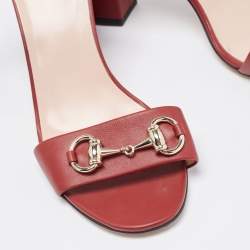 Gucci Red Leather Claudie Ankle Strap Sandals Size 38.5