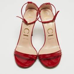Gucci Red Patent Leather Ilse Ankle Strap Sandals Size 38