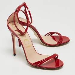 Gucci Red Patent Leather Ilse Ankle Strap Sandals Size 38