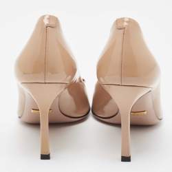 Pre Owned Gucci Beige Patent Leather Horsebit Square Toe Pumps Size 36.5