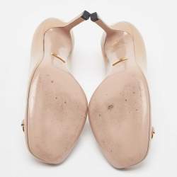 Pre Owned Gucci Beige Patent Leather Horsebit Square Toe Pumps Size 36.5