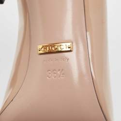 Pre Owned Gucci Beige Patent Leather Horsebit Square Toe Pumps Size 36.5