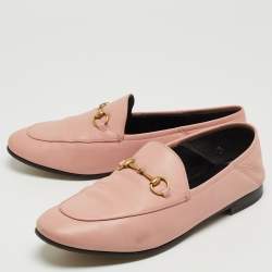 Pre Owned Gucci Pink Leather Horsebit Slip On Loafers Size 40